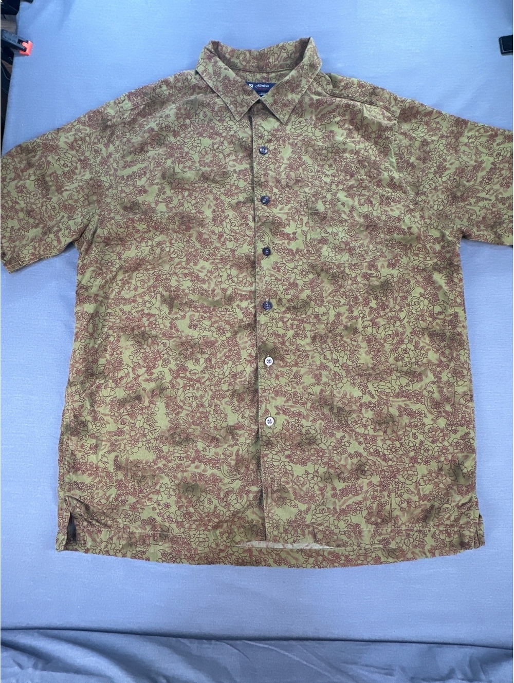 Cremieux Jackfish Lake Mens L Short Sleeve Floral Button Up Shirt Olive Green